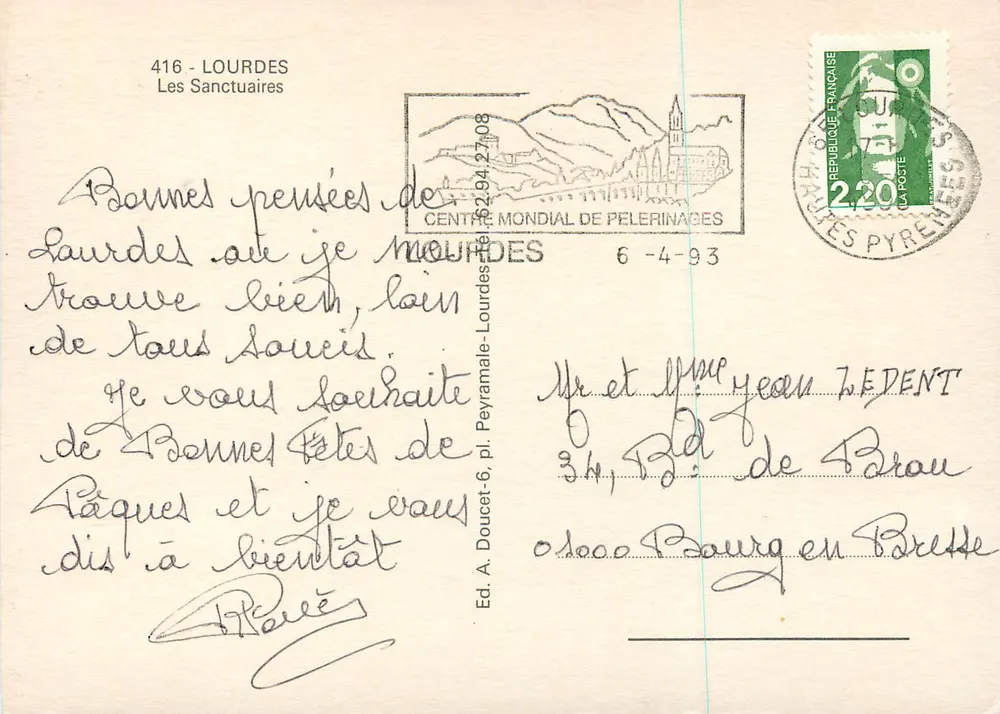 Lourdes — Os Santuários — Ed. A. Doucet, n° 416 - Verso