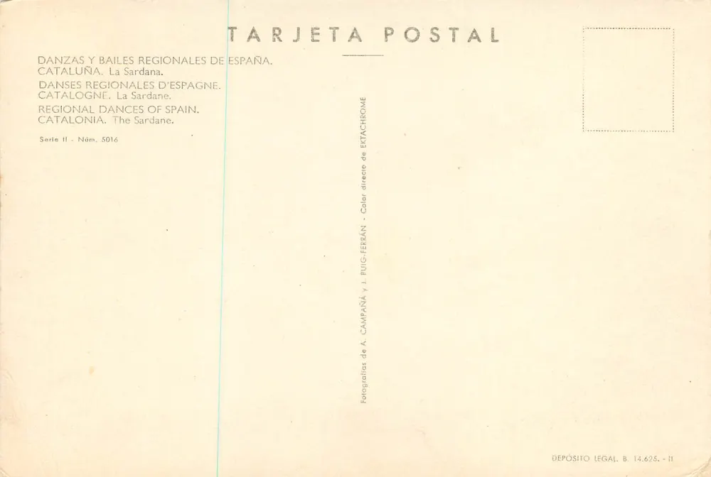 La Sardana — Danza regional catalana — Editor A. Campaña y J. Fuig-Ferrán, serie II n° 5016 - Reverso
