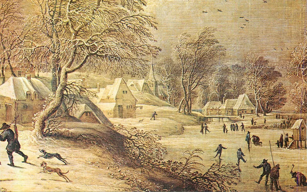 Cena invernal com patinadores — editor não visível, número de série não visível - Frente