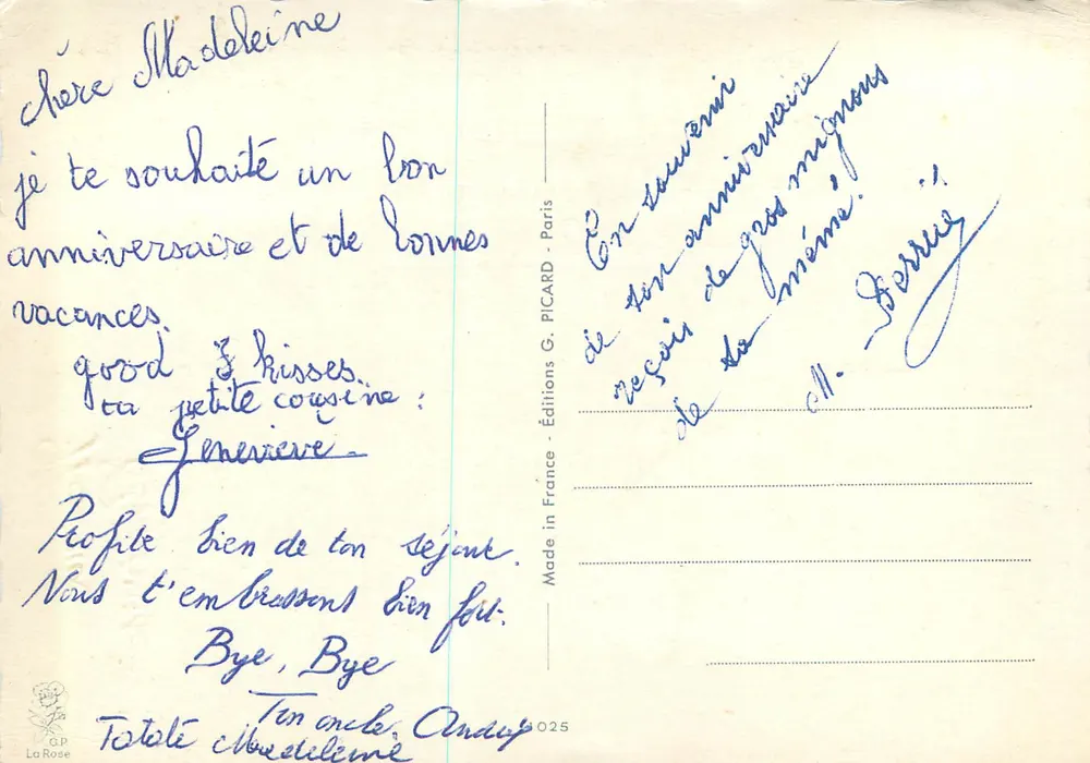 Bouquet de rosas — Aniversário — Edições G. PICARD, n° 025 - Verso
