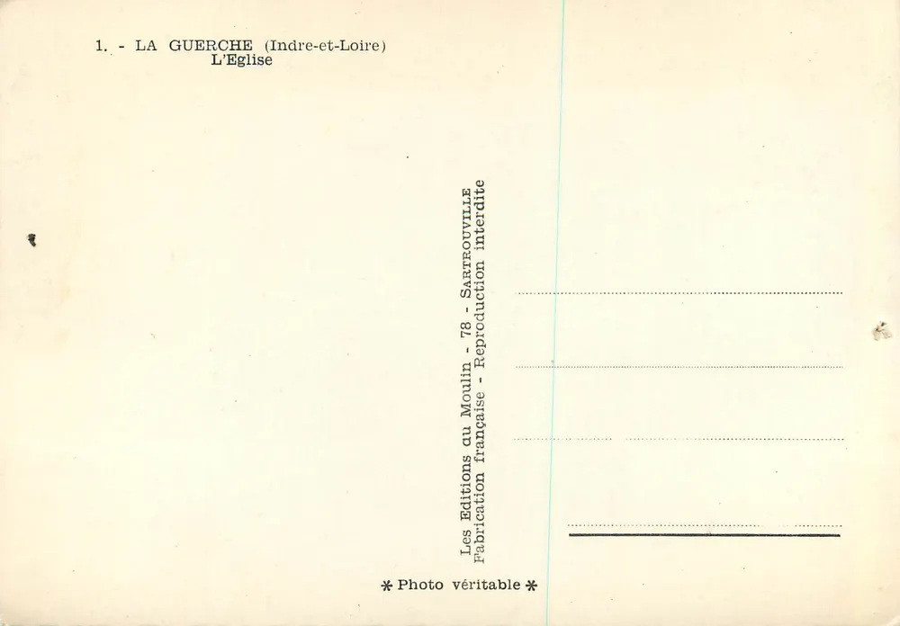 La Guerche (Indre-et-Loire) — A Igreja — Les Éditions du Moulin, Sartreouville - Verso