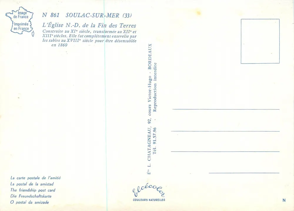 Kirche Notre-Dame de la Fin des Terres — Soulac-sur-Mer (33) — Verlag Elcée, n° 861 - Rückseite