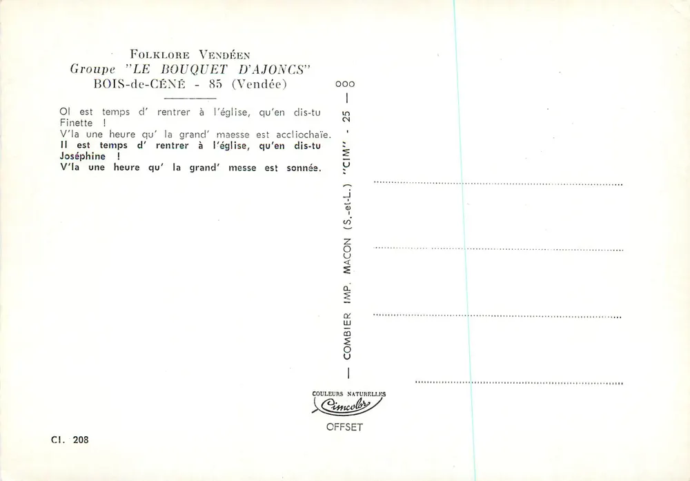 Groupe 'Le Bouquet d'Ajoncs' — Bois-de-Céné (Vendée) — Cim - 208 - Verso