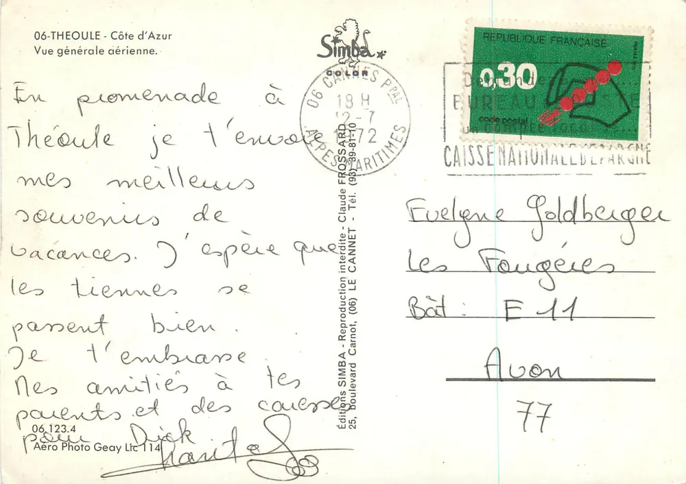 Théoule - Côte d'Azur — Vista geral aérea — Edições Simba - Verso