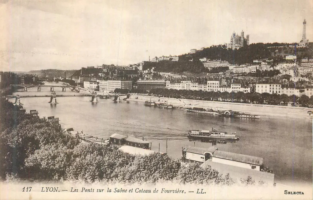LYON — Die Brücken über die Saône und Coteau de Fourvière — LL. — Selecta - Vorderseite