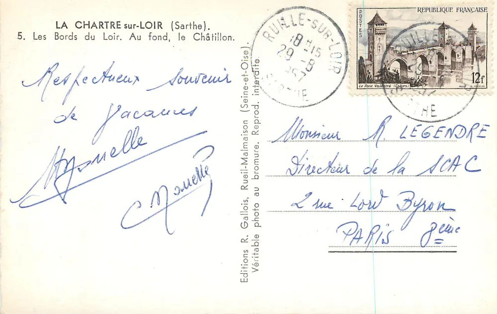 La Chartre-sur-Loir — Die Ufer des Loir, im Hintergrund Châtillon — Editions R. Galliois - Rückseite
