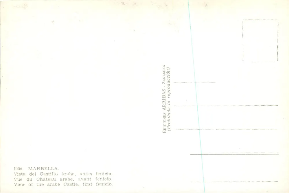 Château arabe de Marbella — avant fenicien — Éditions Arribas, n° 1009 - Verso