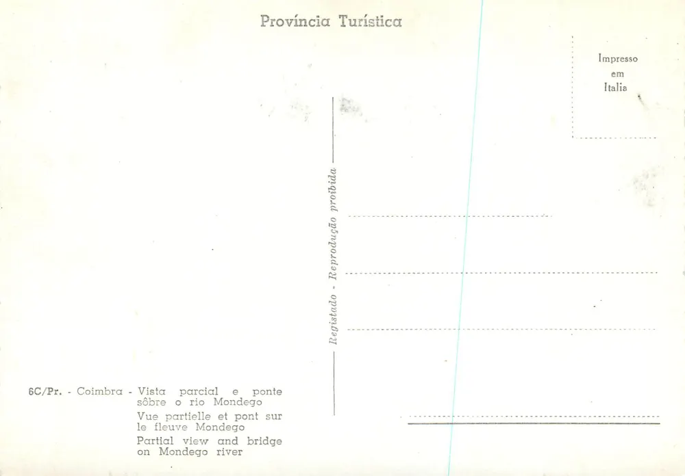 Teilansicht und Brücke über den Fluss Mondego — Coimbra — Provincia Turística, Serie 6C/Pr. - Rückseite