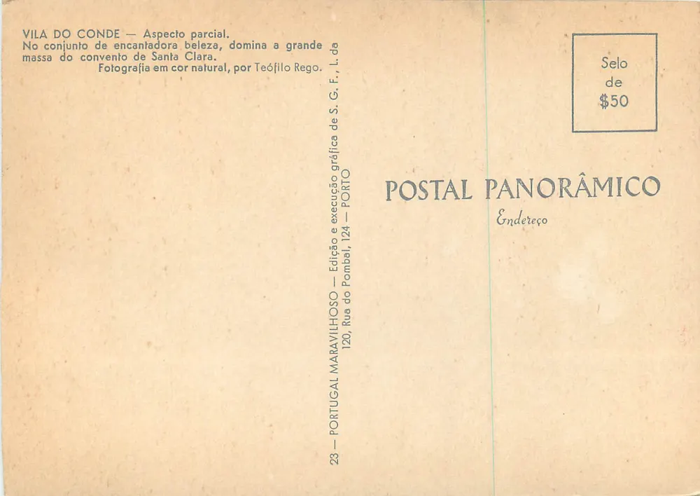 Vila do Conde — Aspecto parcial. — Convento de Santa Clara — Edição Maravilhoso, Porto - Verso