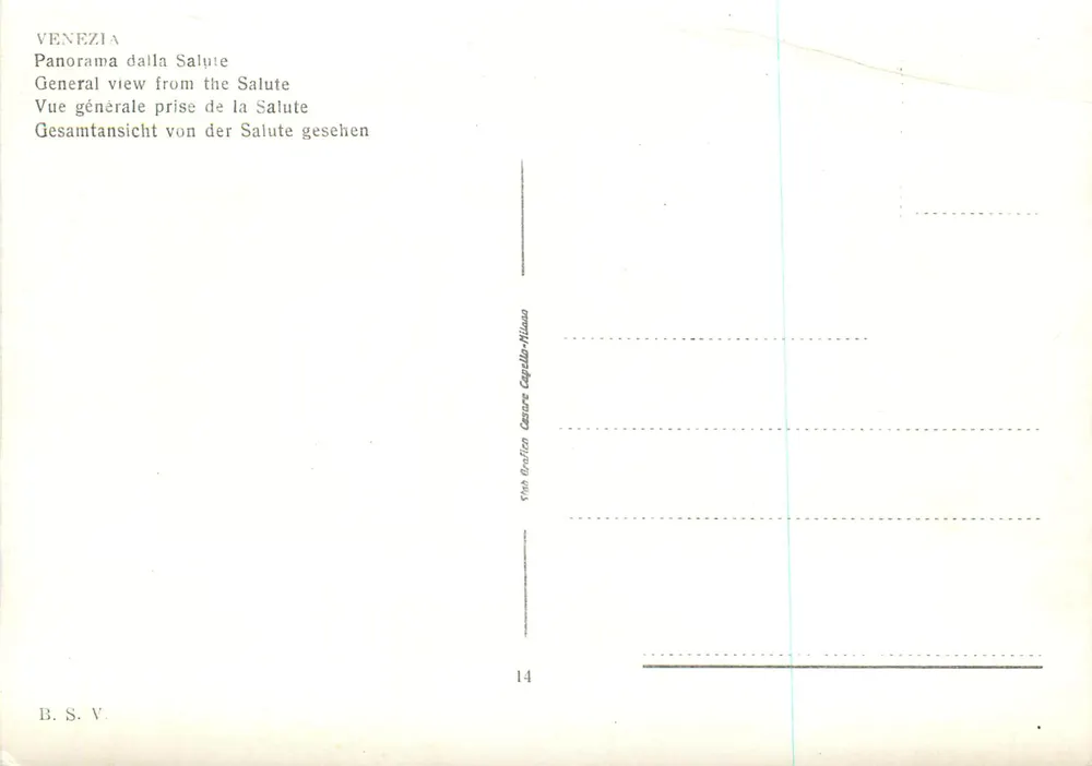 Veneza — Vista geral tirada da Salute — Editor B.S.V. n°14 - Verso