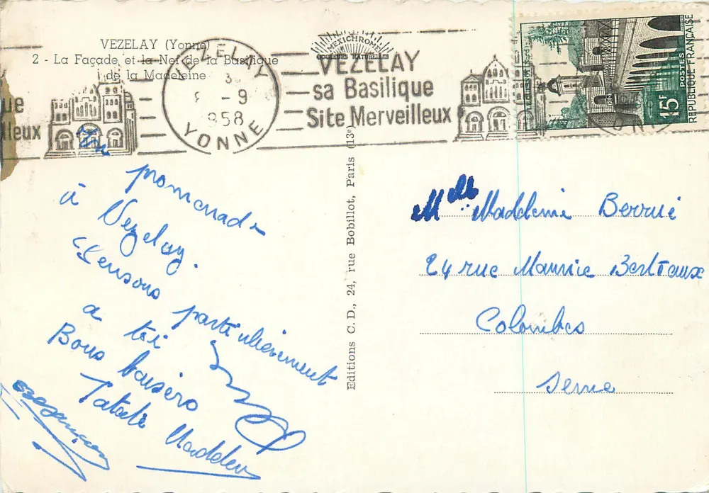 Vézelay — Die Fassade und der Kirchenschiff der Basilika — Editions C.D. - Rückseite