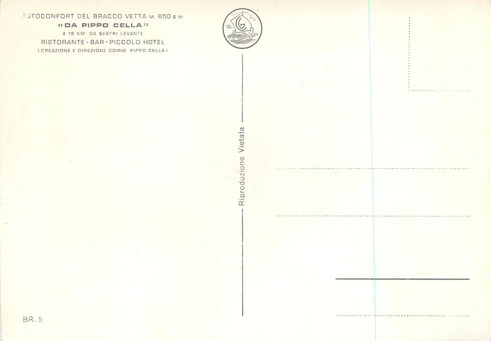 Innenraum eines Restaurants mit Bar in Sestri Levante — Autoconfort del Bracco Vetta M. 650 s.m. — Verlag BR. 5 - Rückseite