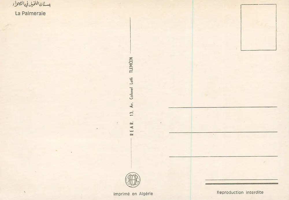 La Palmeraie — Tlemcen — editore Colonel Lothi - Verso