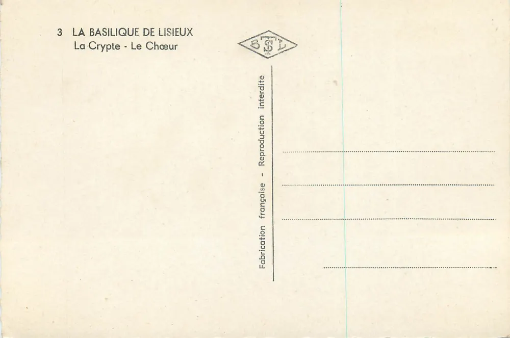 A Basílica de Lisieux — O Coro — A Cripta — Editor BCTL, n°3 - Verso