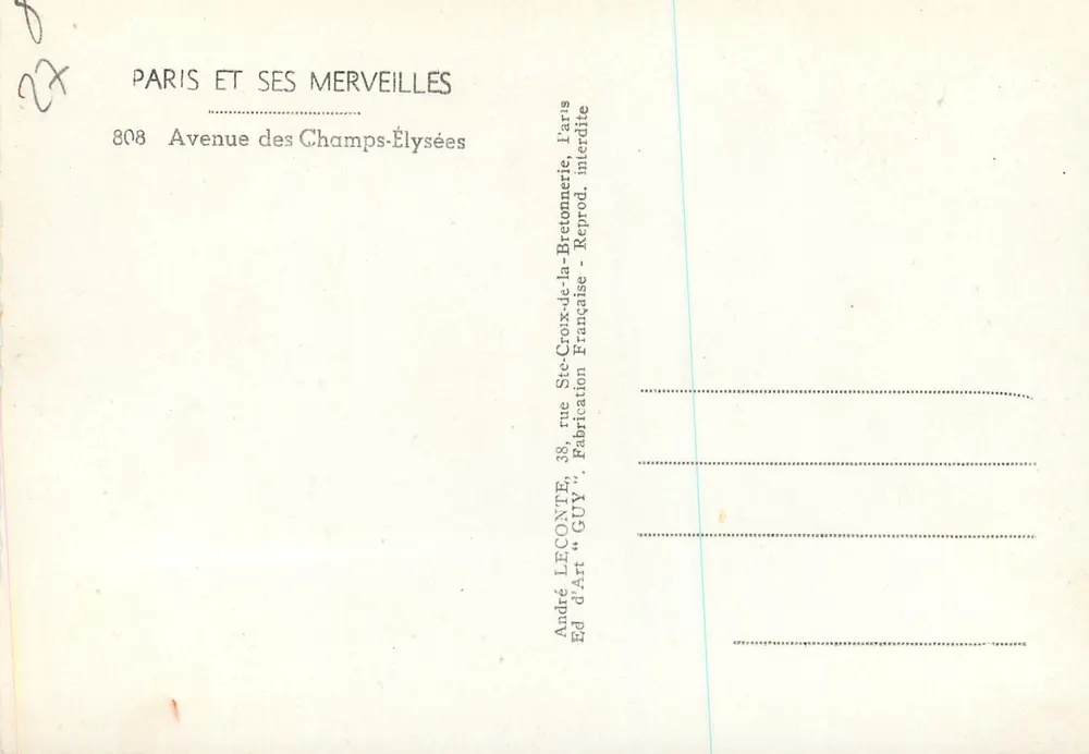 Avenue des Champs-Élysées — vue panoramique — André LECONTE, n°808 - Verso