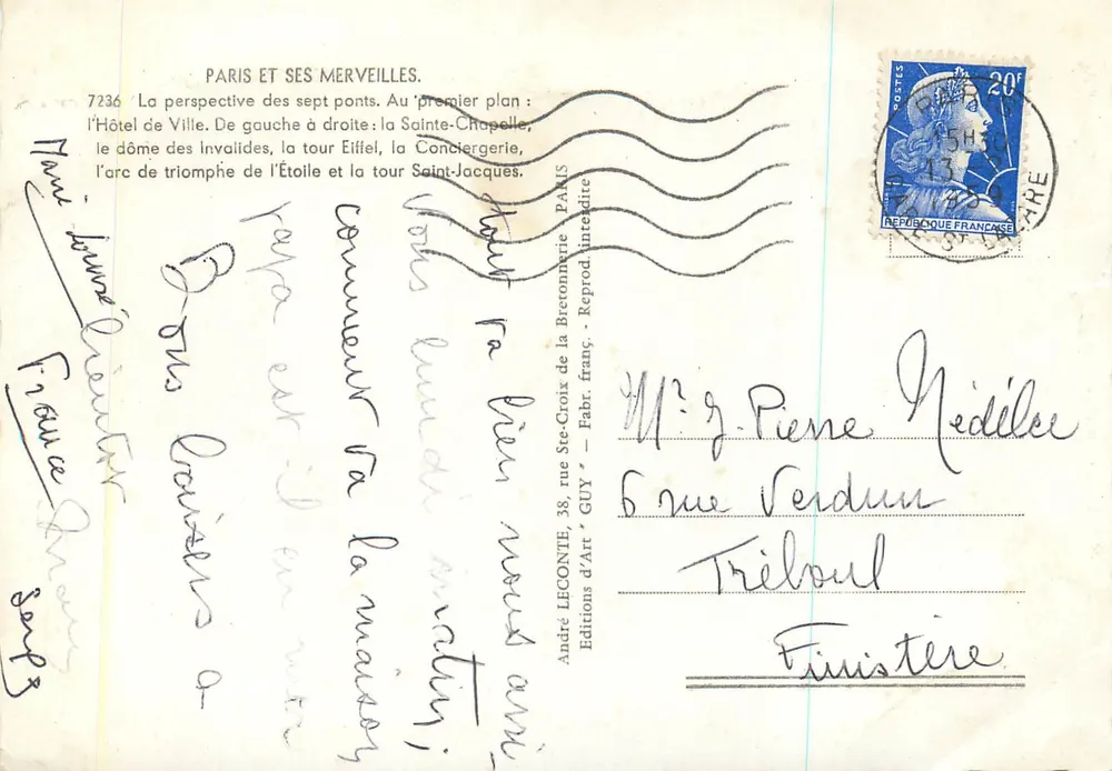 Paris et ses merveilles — La perspective des sept ponts — Éditions d'Art GUY, n°7236 - Verso