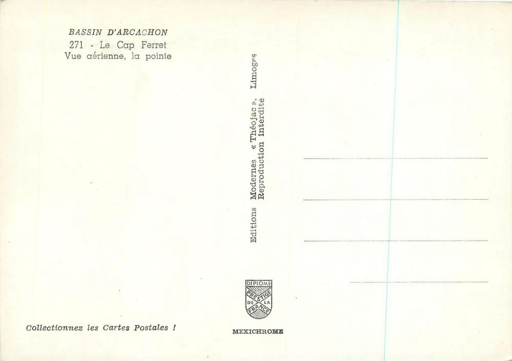 Bassin d'Arcachon — Le Cap Ferret — Vue aérienne, la pointe — Éditions Modernes « Théojac » - Verso