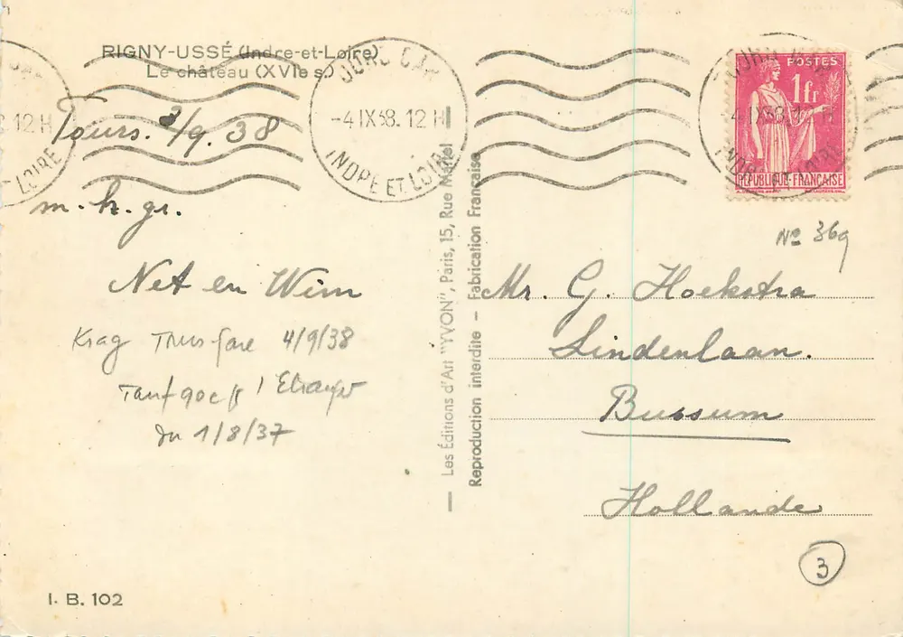 Château de Rigny-Ussé — XVIIe siècle — Les Éditions d'Art 'YVON', n° 369 - Verso