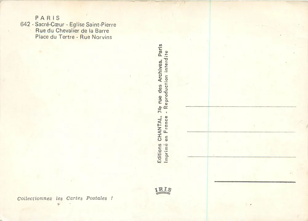 Sacro-Cora de Montmartre — Lembrete de Montmartre — Edições CHANTAL - Verso