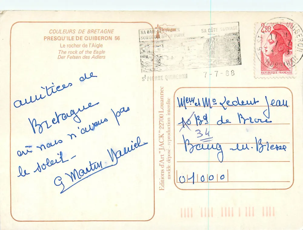 Der Adlerfelsen — Saint-Pierre-Quiberon — Kunstausgabe 'JACK' n°22700 - Rückseite