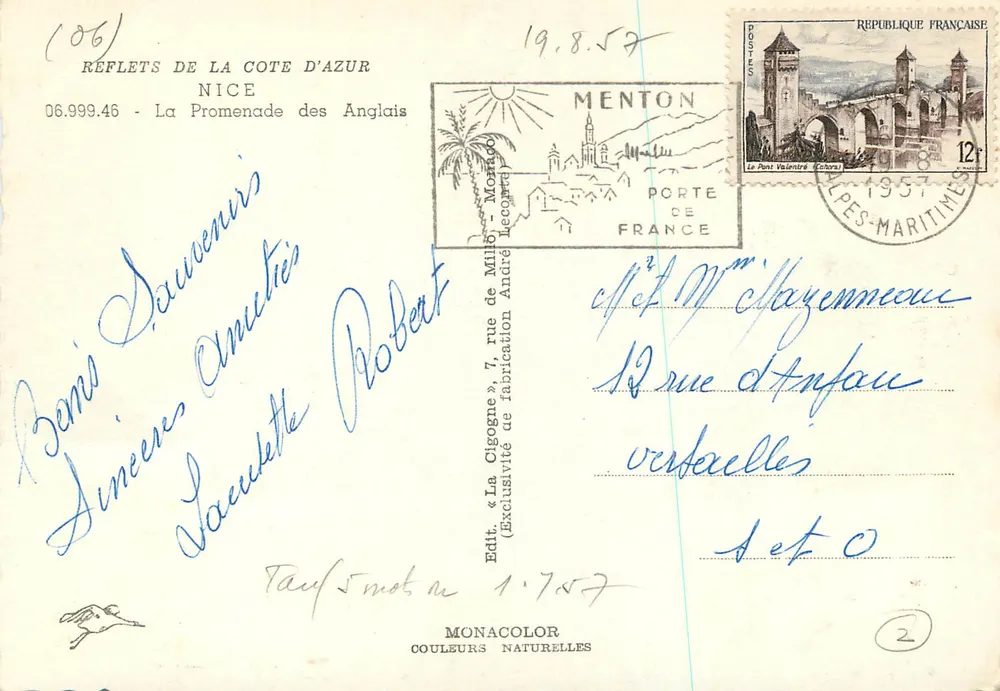 A Coruja — Promenade dos Ingleses, Nice — Ed. A Coruja - Verso