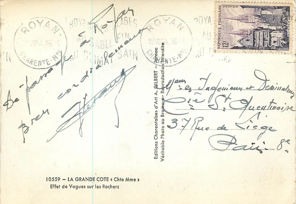 Effet de Vagues sur les Rochers — La Grande Côte — Éditions Charentaises d'Art A. Gilbert, n° 10559 - Verso
