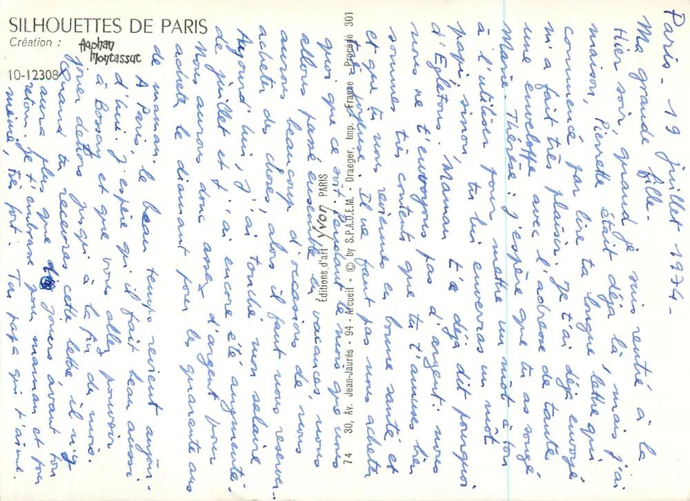 Paris — Silhuetas de Paris — Edições de Arte Yvon - Verso