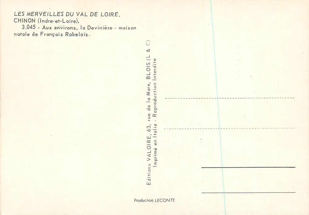 Geburtsort von François Rabelais — Devinière — Éditions Valoire - Rückseite