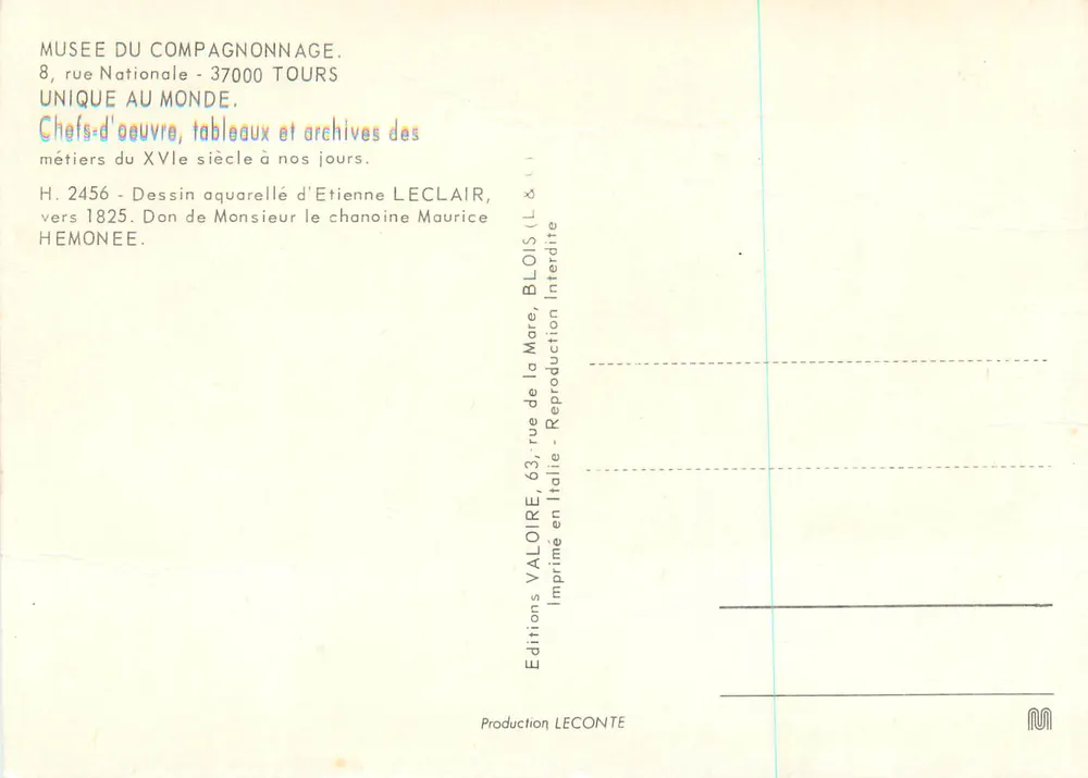 Camp de conduite de Deblois l'aimable dit le soutien du père soublise companheiro passante cobertor bondrille para sair de Bordeaux para se dirigir aos seus lares — Étienne Leclair, cerca de 1825 - Verso