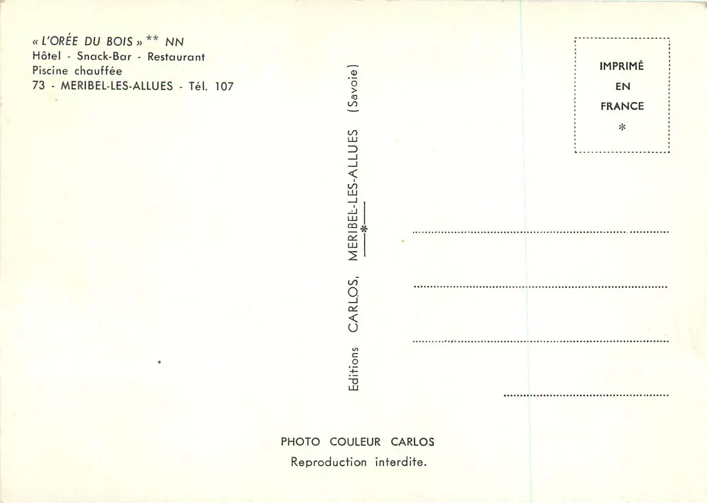 Piscine chauffée à Meribel-Les-Allues — Hôtel L'Orée du Bois — Éditions Carlos - Verso