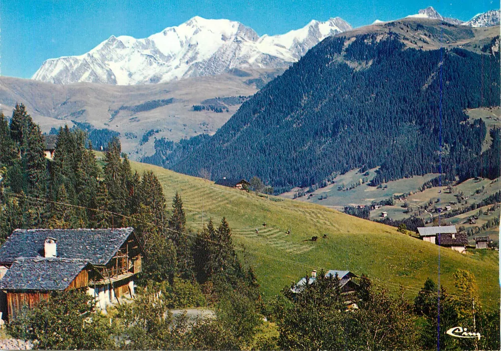 Panorama des Mont-Blanc-Massivs — 'Unsere schönen Alpen' — Imprimeur Combier, Mâcon, n° PP999 000.0105 - Vorderseite