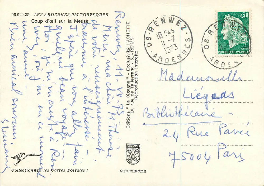 Visão da Meuse — As Ardenas pitorescas — Edições MEXICHROME n° 08.000.38 - Verso