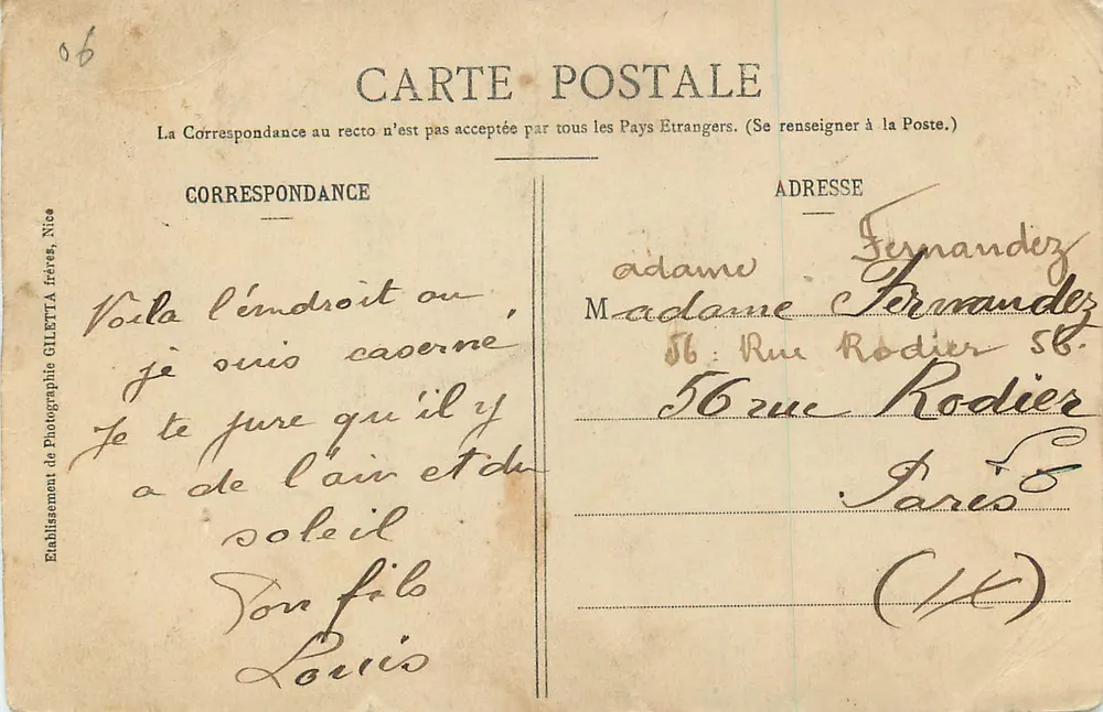 TOURETTES-LEVENS et le Mont Chauve (A.-M.) — Collection Artistique n°1445 — Édition Giletta frères, Nice - Verso