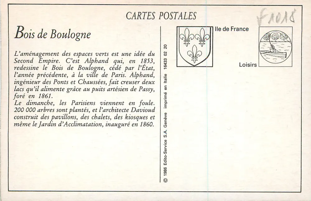 PARIS — Bois de Boulogne — Sonntag um den Großen See — C.M. — n°366 - Rückseite