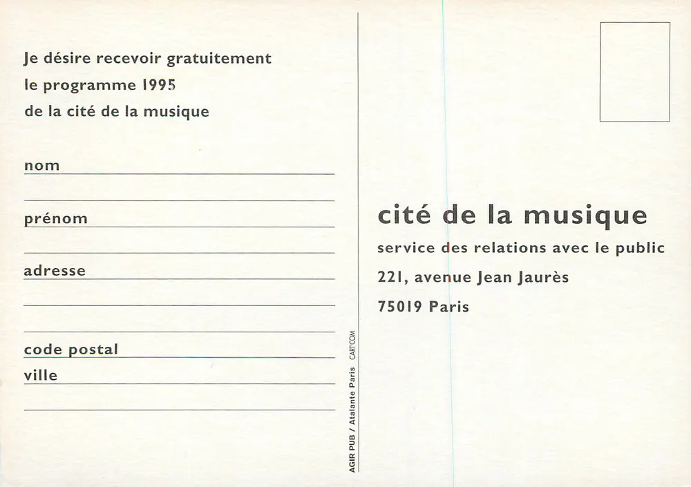 Cidade da Música — janeiro de 1995 — AGIR PUB / Atalante Paris - Verso