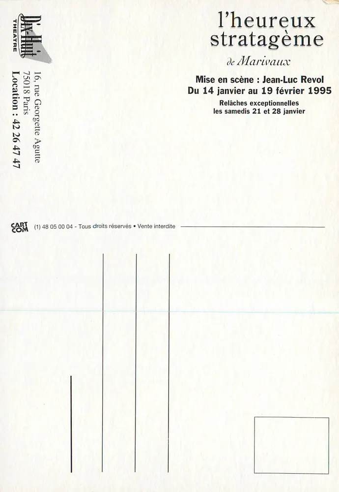 Der glückliche Stratagem — Stück von Marivaux — Dix-Huit Theatre - Rückseite