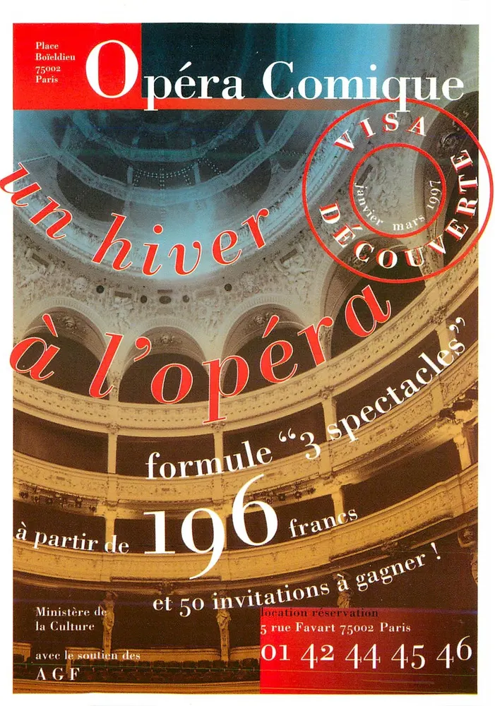 Opéra Comique — Spectacles hiver 1996-1997 — Ministère de la Culture et AGF - Recto