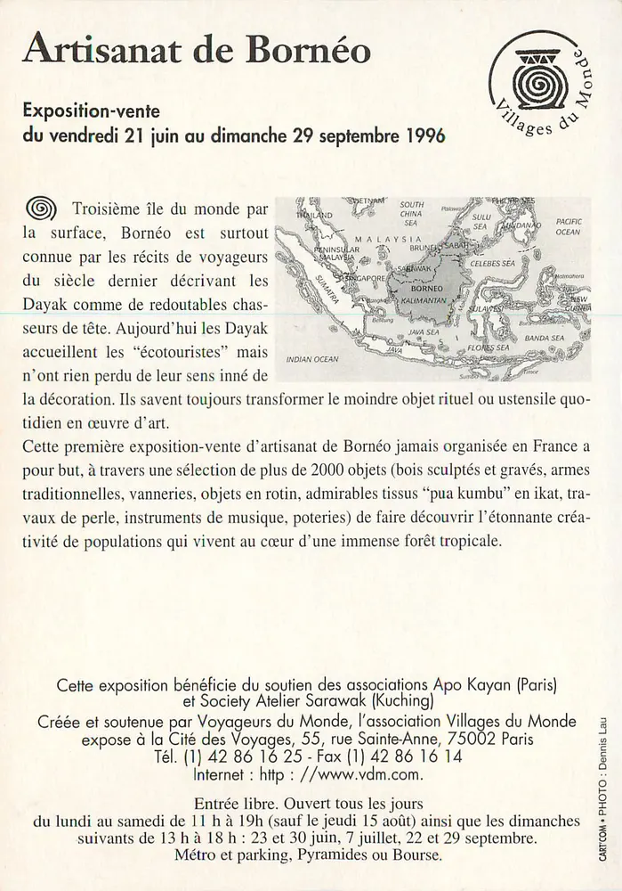 Artisanat de Bornéo — exposition-vente — Villages du Monde - Verso
