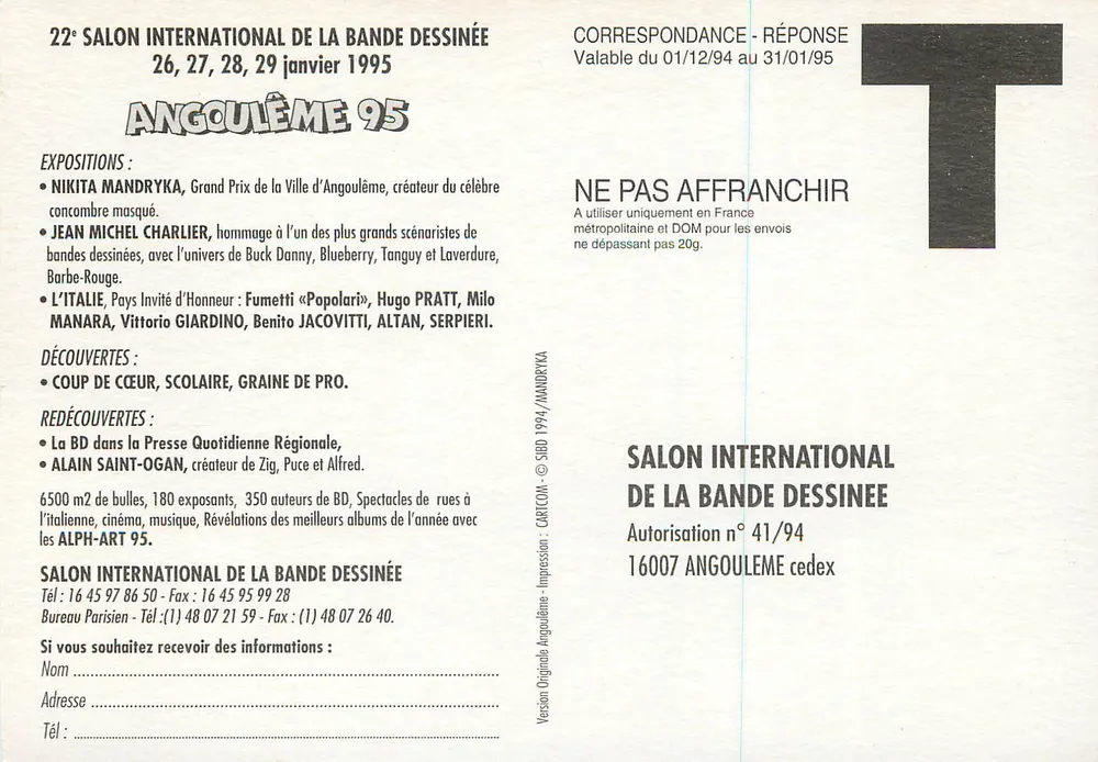 22e Salon International de la Bande Dessinée — Angoulême 95 — Éditeur E. Leclerc - Verso