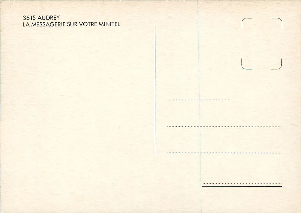 Audrey — publicidade para Minitel — «CUM» Comissão Paritária N°68275 - Verso