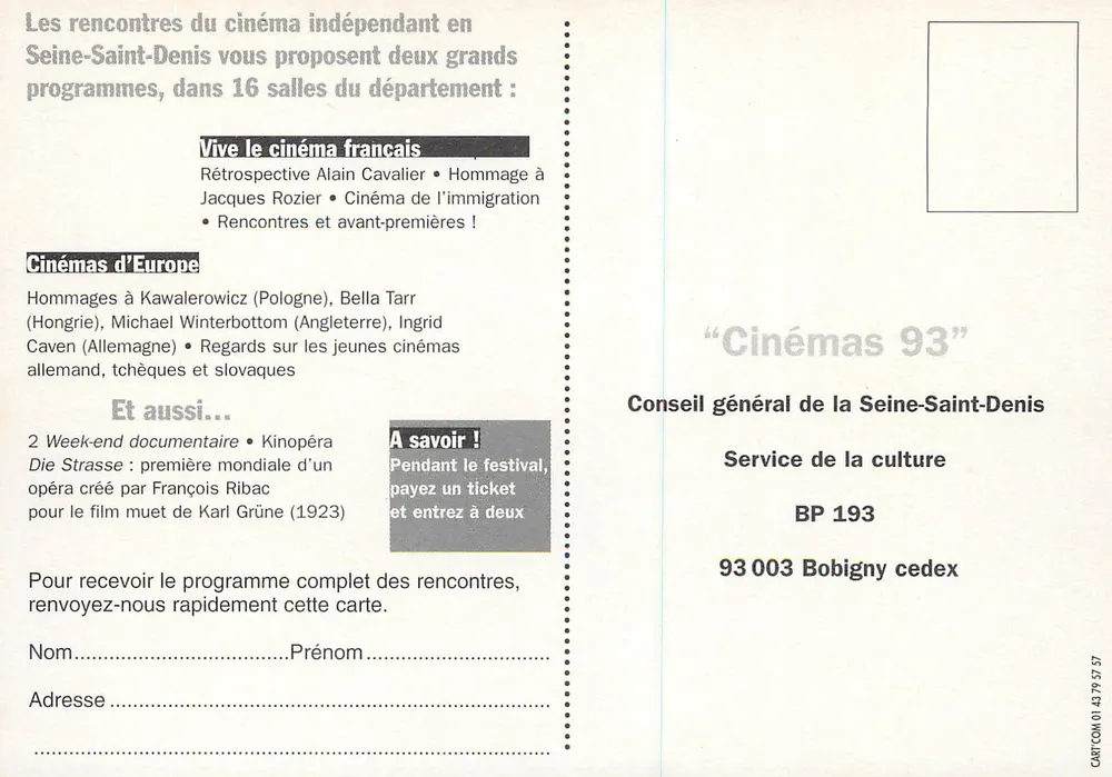 Encontros do cinema independente — Seine-Saint-Denis — Conseil Général - Verso