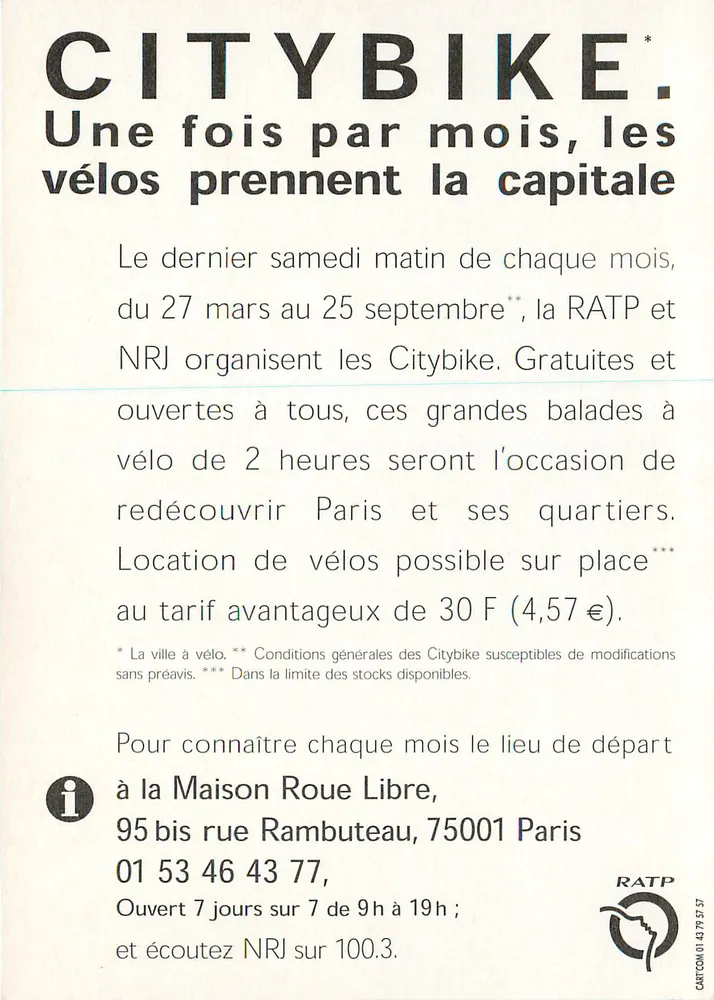 Citybike — Sens de la visite — RATP et NRJ - Verso