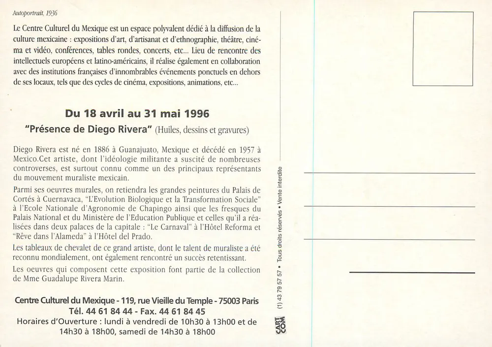Présence de Diego Rivera — exposition au Centre Culturel du Mexique — 1996 - Verso