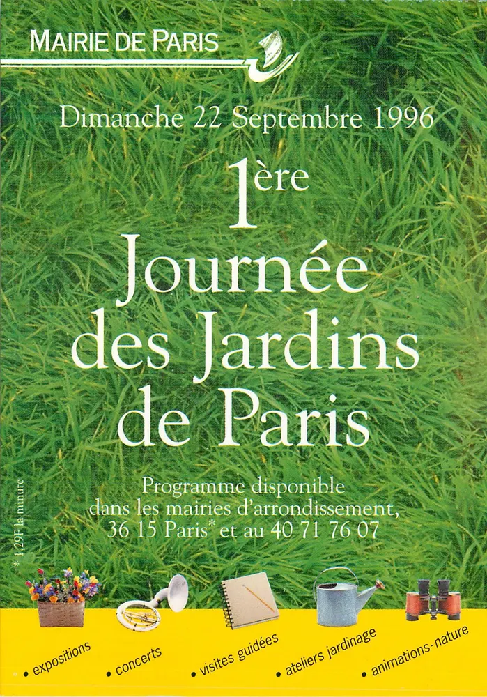 1ère Journée des Jardins de Paris — Dimanche 22 Septembre 1996 — Mairie de Paris - Recto