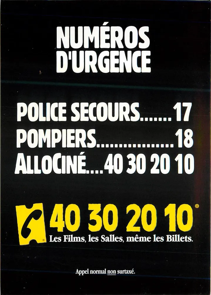 AlloCiné — Serviço de informação e reserva de filmes — editor AlloCiné, n° de série CARTCOM 43 79 57 57 - Frente