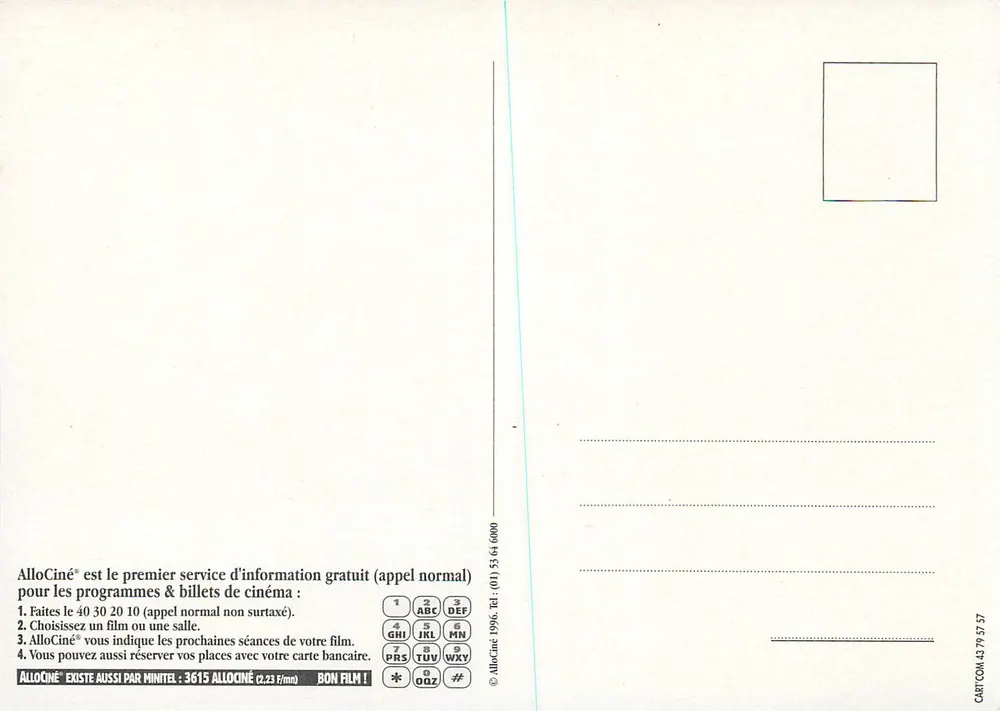 AlloCiné — Serviço de informação e reserva de filmes — editor AlloCiné, n° de série CARTCOM 43 79 57 57 - Verso