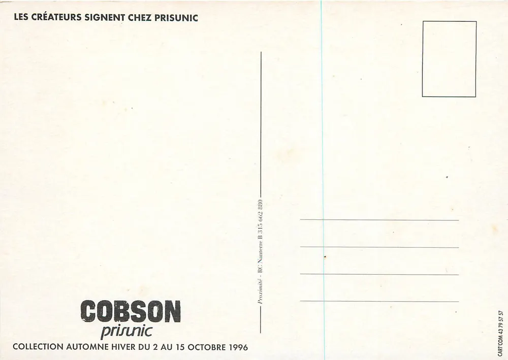 Cobson — Prisunic — Coleção Outono-Inverno 1996 - Verso