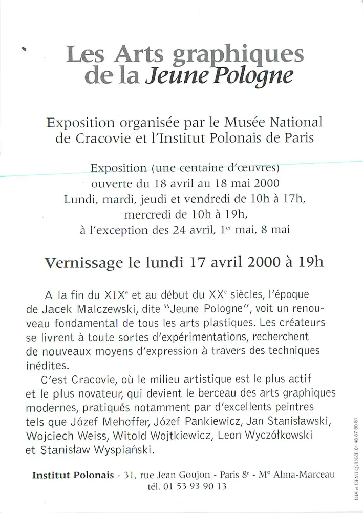 Os Artes Gráficas da Jovem Polônia — Exposição organizada pelo Museu Nacional de Cracóvia e pelo Instituto Polonês de Paris - Verso