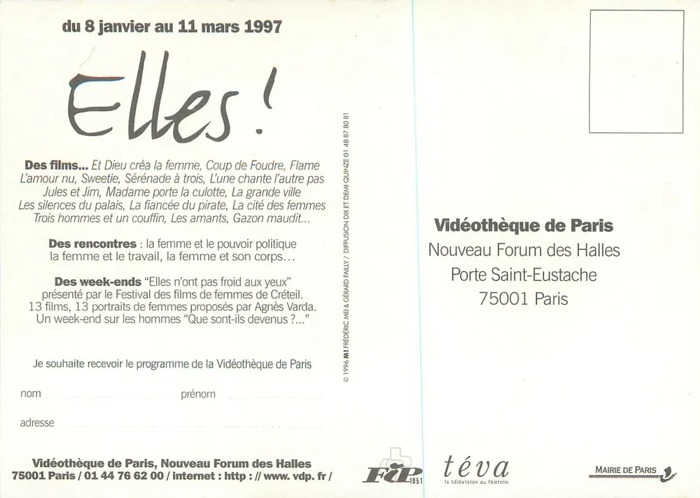 Elas! — 100 filmes sobre a emancipação das mulheres — Vidéothèque de Paris - Verso