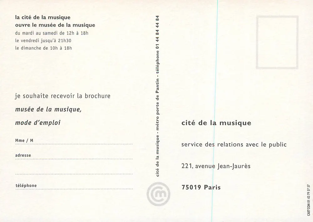 La cité de la musique — ouvre le musée de la musique — service des relations avec le public - Verso